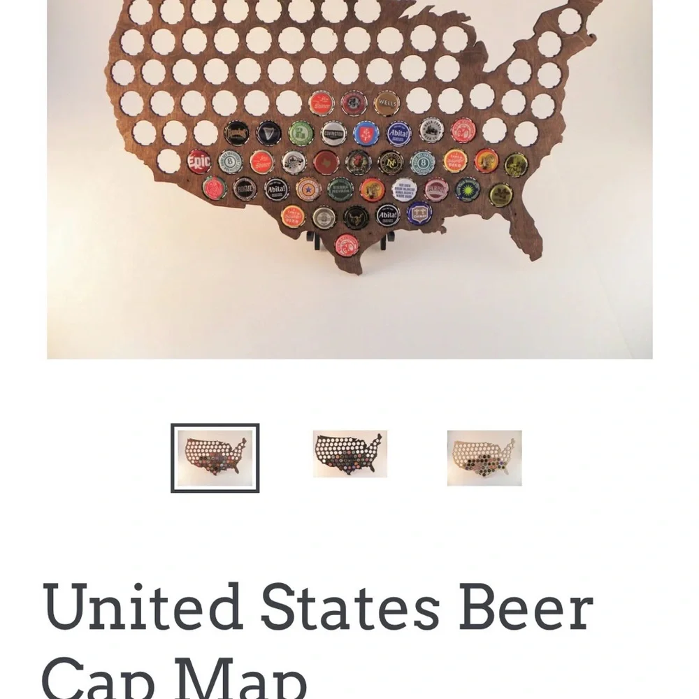 Wooden USA Map Bottle Cap Holder